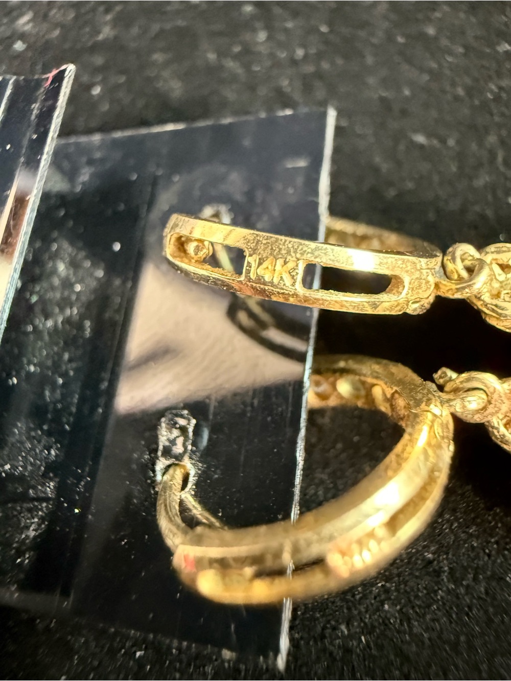 14K Tri Color Gold CZ Turtle Drop Dangle Huggies Hoop Earrings 3.7 Grams - Picture 6 of 16